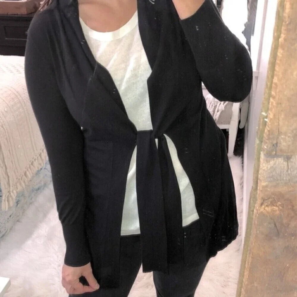 Banana Republic size small silk, cotton & cashmere blend knit black tie cardigan